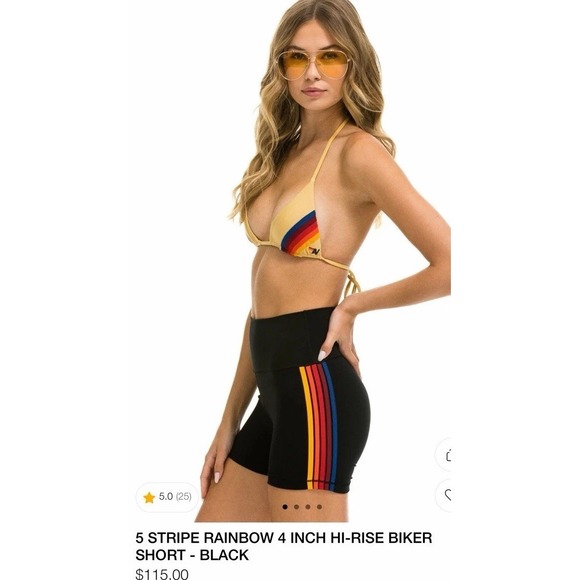 Aviator Nation Pants - EUC AVIATOR NATION 5 Stripe Rainbow 4" High Rise Biker Short Women M BLACK $115